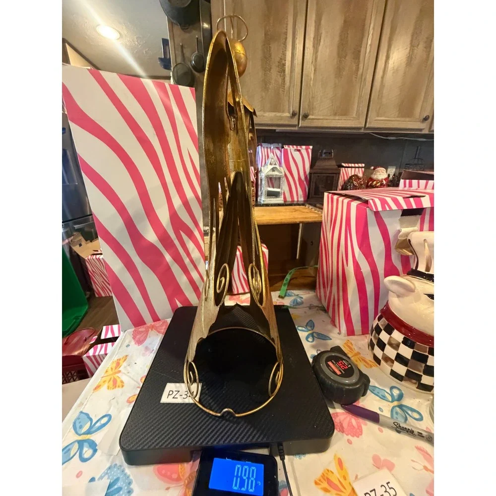Pink Zebra Retired Gold Metal Angel Candle Holder Christmas Decor 18.5 Inch